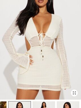 Fashion Nova Cream Crochet Backless Mini Dress